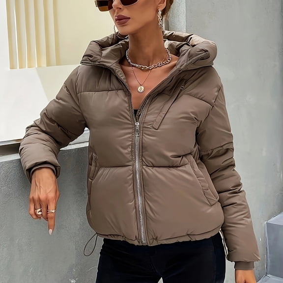 Women's Autumn and Winter Fashion Outdoor Solid Color Zipper Hooded Warm Thick Coat