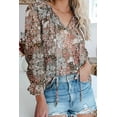 thumbnail image 1 of Women's Autumn and Winter Floral Floral Shirt Collar Long Sleeve T-Shirt TopSmoky Gray Size S, 1 of 5
