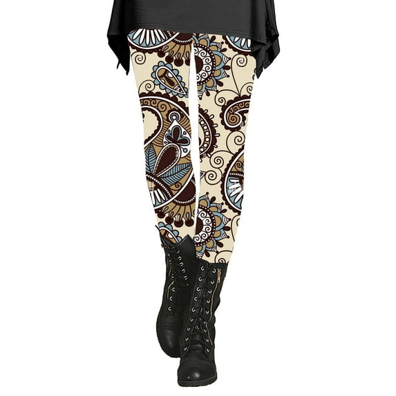 Women's Autumn and Winter Leggings Artistic Splash Printed Soft Stretchy Pants Shinny Leggings Women Plus Size, Beige M