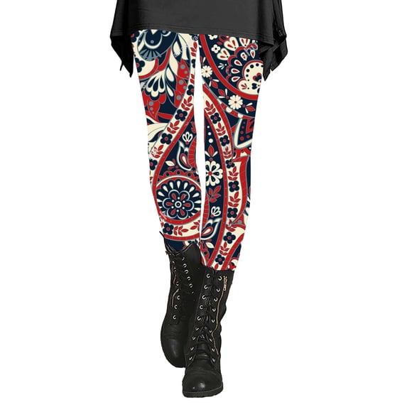Women's Autumn and Winter Leggings Artistic Splash Printed Soft Stretchy Pants Shinny Leggings Women Plus Size, Red 3XL