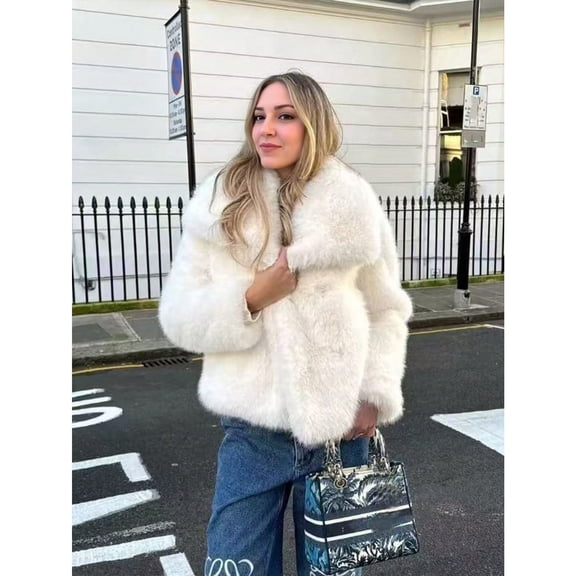 Women's Autumn and Winter New Fashionable Warm Faux Fur Jacket Elegant Socialite Long-Sleeve Short Lapel Coat