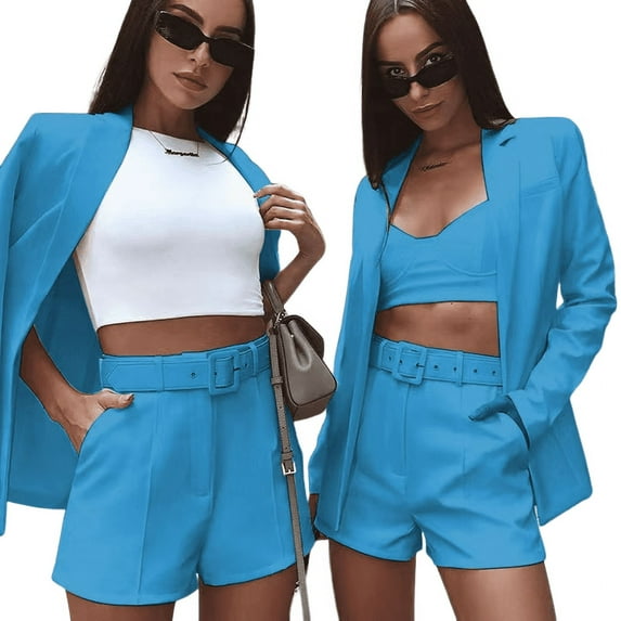 Women's Autumn and Winter Solid Color Suit Shorts Set with Belt