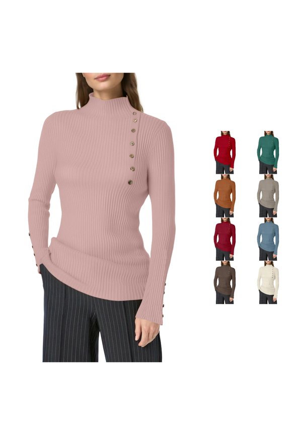 Women's Autumn/winter Warm Solid Color Half Turtleneck Button Down Sweater Top Dharma Sweatshirt Athletic Sweaters for Men Sweaters for Grandma Zipper Sweatshirt No Hoodover Mens Big and Tall