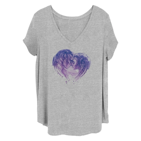 Women's Avatar Neytiri and Jake Sully Watercolor Heart  Graphic T-Shirt