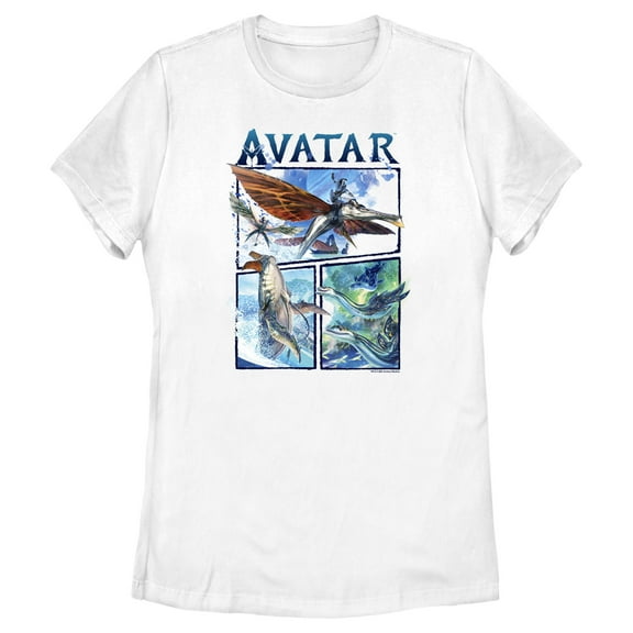 Women's Avatar: The Way of Water Watercolor Air and Sea Creatures Logo  Graphic Tee White 2X Large
