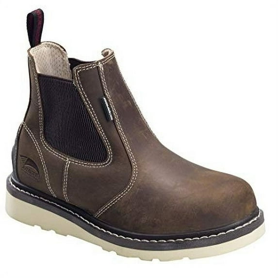 Women's Avenger A7651 Wedge Pull-On Soft Toe Waterproof Work Boot Brown Full Grain Leather 8 M