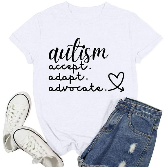 Women's Awareness Shirt Inspirational Special Education Letter Printed T Shirt Loose Fit Top Women Plain Short Sleeve Shirts for Women Plain Casual T Shirts for Women Womens Long Sleeve Compression