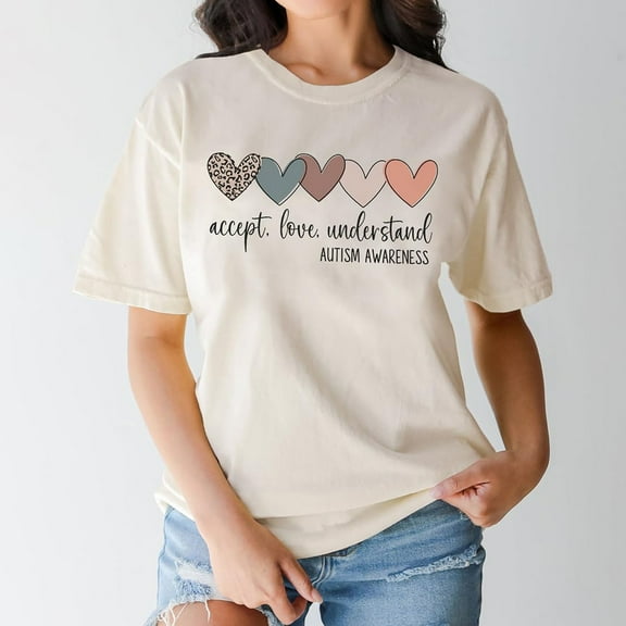 Women's Awareness Shirt Inspirational Special Education Letter Printed T Shirt Womens Short Sleeve Loose Casual Tee Thin T Shirts Women Womens Short Sleeved Athletic Tops Short Sleeve Casual Shirts