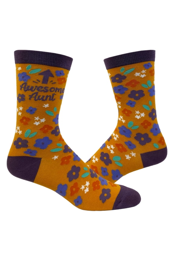 Women's Awesome Aunt Socks Funny Flowers Family Niece Nephew Graphic Novelty Footwear