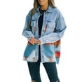 thumbnail image 1 of Women's Aztec Denim Jacket Button Down Shirt Jacket Color Stitching Denim Jean Jackets Shackets Orange S, 1 of 9