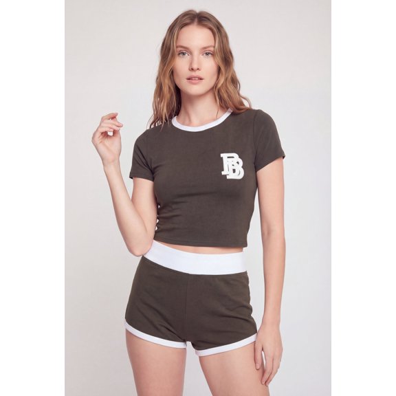 Women's B Patch Graphic Contrast Trim Crop Top