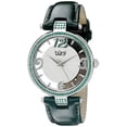 thumbnail image 1 of Women's BUR150GN Silver Quartz Watch with Swarovski Crystal Accents and See Thru Dial With Green Leather Strap, 1 of 4