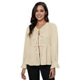 thumbnail image 1 of Women's Babydoll Peplum Blouse Shirt Long Sleeve Bow Tie Front Trendy Cute Y2K Going Out Tops, 1 of 8
