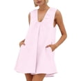 thumbnail image 1 of Women's Babydoll Tank Mini Dress Sleeveless Pleated Bubble Dress with Pockets Summer Party Aline Dresses Pink, XL, 1 of 7