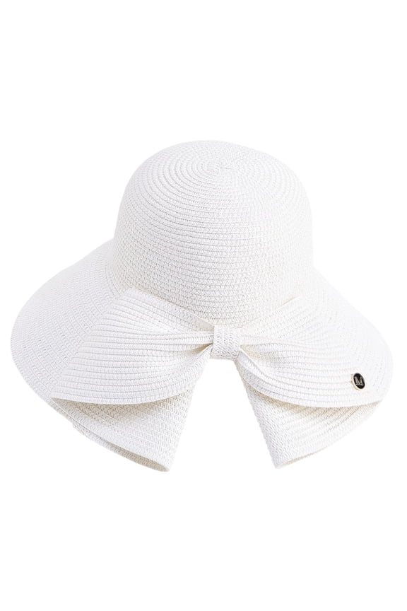 Women's Back Bow Knot Straw Sun Hat with Split Brim - UPF 50+ UV Protection Foldable Beach Hat