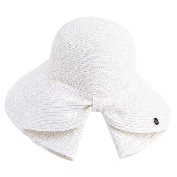 Women's Back Bow Knot Straw Sun Hat with Split Brim - UPF 50+ UV Protection Foldable Beach Hat