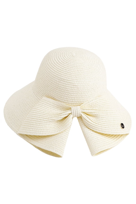 Women's Back Bow Knot Straw Sun Hat with Split Brim - UPF 50+ UV Protection Foldable Beach Hat