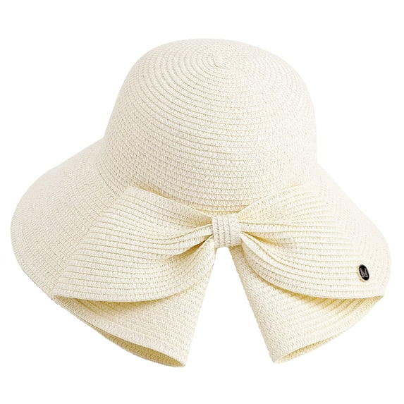 Women's Back Bow Knot Straw Sun Hat with Split Brim - UPF 50+ UV Protection Foldable Beach Hat