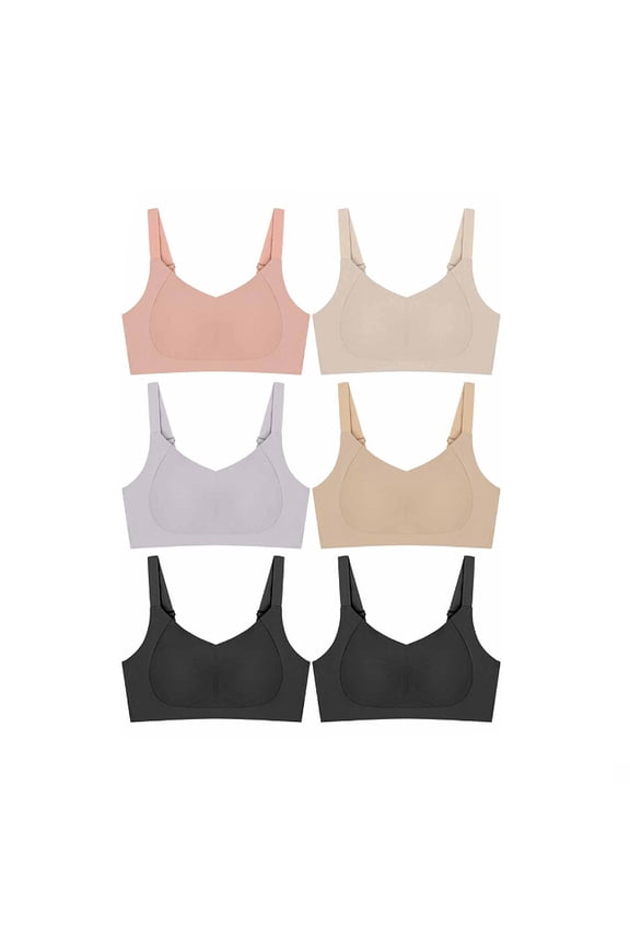Women's Back Closure Seamless Laser Cut No-Wire Sports Bra Set Pack of 6 (M)
