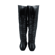 Womens Back Lace Side Zipper Knee High Casual Flat Heel Boots Shoes  Black, 10