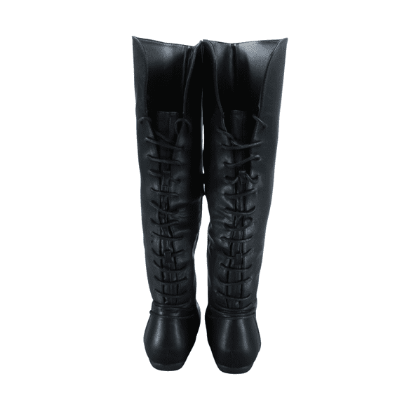 Women's Back Lace Side Zipper Knee High Casual Flat Heel Boots Shoes ( Black, 6)