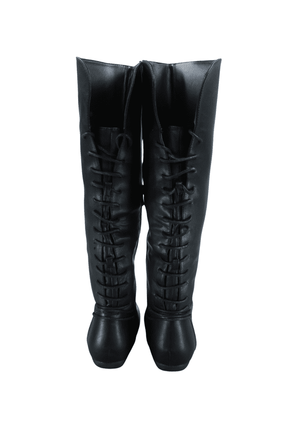 Women's Back Lace Side Zipper Knee High Casual Flat Heel Boots Shoes ( Black, 9)