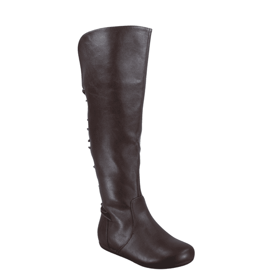 Women's Back Lace Side Zipper Knee High Casual Flat Heel Boots Shoes ( Brown, 9)