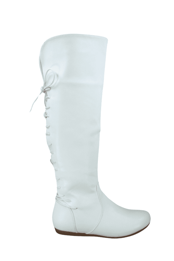 Women's Back Lace Side Zipper Knee High Casual Flat Heel Boots Shoes ( White, 8.5)