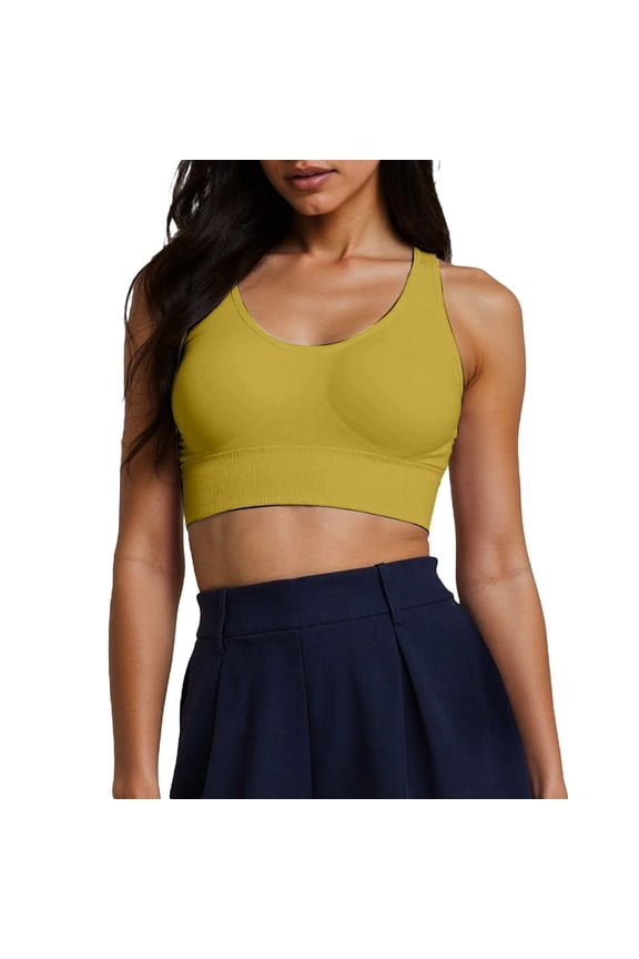 Women's Back Padded Shockproof Sports Bra – Medium Support with Adjustable Back Clasp & Removable Padded Cups for Yoga