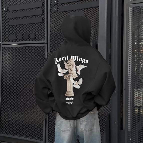 Women's Back Print Zip Up Polyester Hoodie | Oversized Layering Jacket with Pockets for Streetwear, Black, XXXL