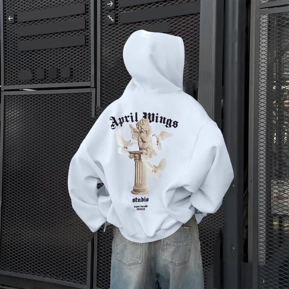 Women's Back Print Zip Up Polyester Hoodie | Oversized Layering Jacket with Pockets for Streetwear, White, XL for Fall Winter
