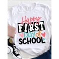 thumbnail image 1 of Women's Back to School Graphic T-Shirt, Happy First Day of School Cute Heart Print Tee, Casual Crew Neck Short Sleeve Cotton Shirt, Teacher Appreciation Gift, 1 of 6