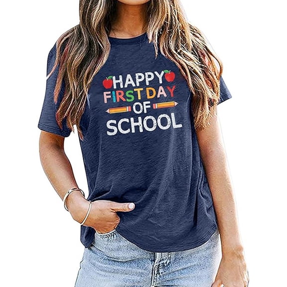 Women's Back To School Season Letter Print Comfortable And Fashionable Fit Colored Top Short Sleeved T Shirt Short Sleeve T Shirt Women Shirt Juniors Summer Women Shirts Workout Short Sleeve Shirt