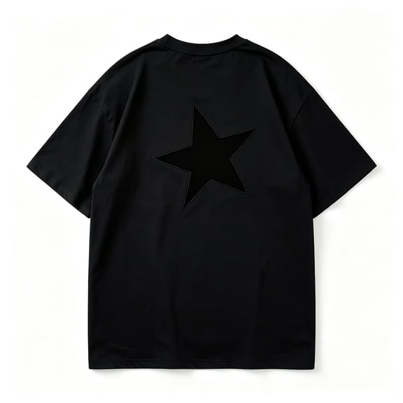 Women's Back Star Graphic Print Oversized T-Shirt Black Crew Neck Short Sleeve Casual Top