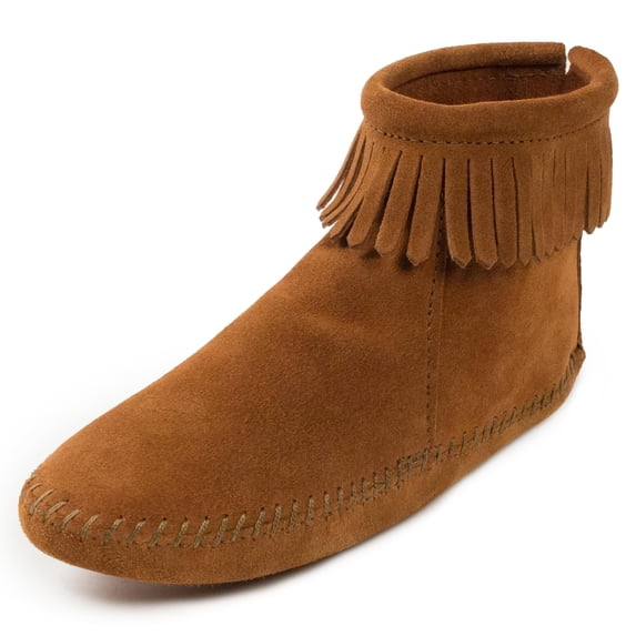 Minnetonka Women's Back Zipper Bootie,Soft Leather Sole Brown,8 M US