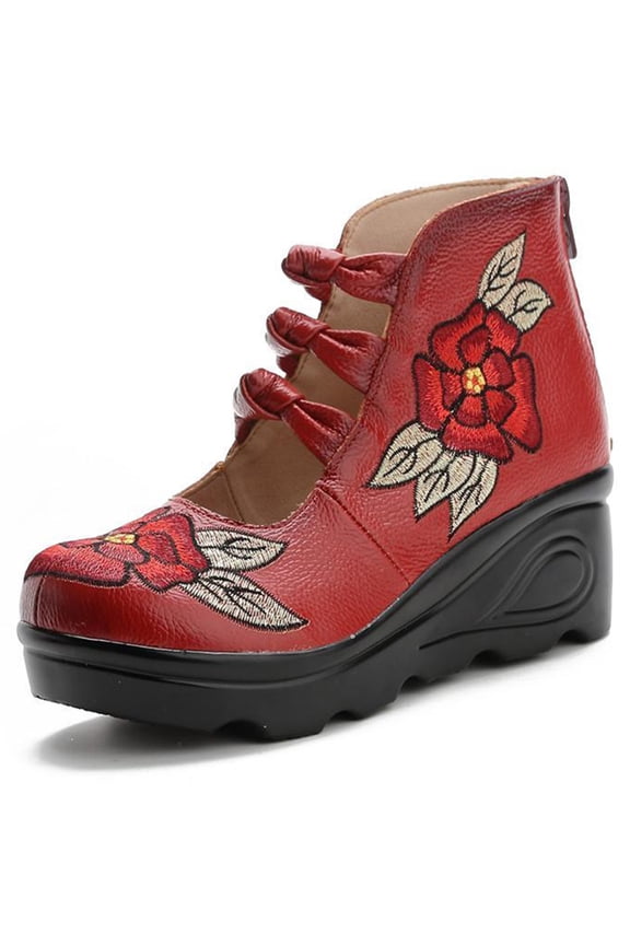 Women's Back Zipper Platform Shoes Comfort Leather Wedge Pumps For Ladies