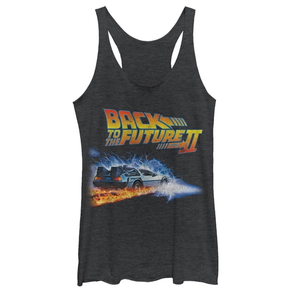 Women's Back to the Future Part 2 Electric DeLorean Racerback Tank Top Black Heather Large