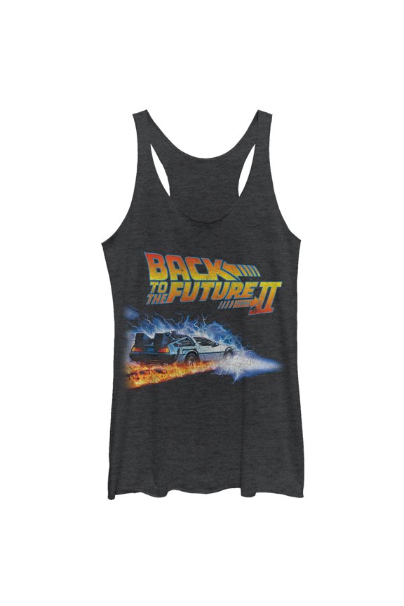 Women's Back to the Future Part 2 Electric DeLorean Racerback Tank Top Black Heather Medium