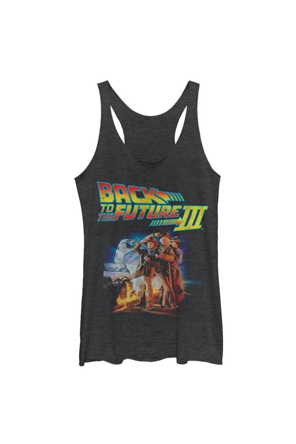 Women's Back to the Future Part 3 Character Pose Racerback Tank Top Black Heather Large