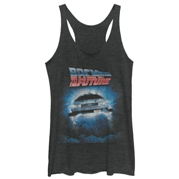 Women's Back to the Future Retro DeLorean Poster Racerback Tank Top Black Heather X Large