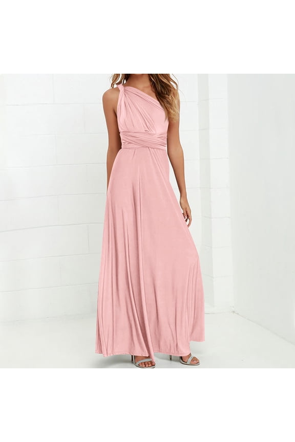 Women's Backless Bandage Dress, One Shoulder Multiway Long Dress, Stretchy Bodycon Midi Dress for Party Evening^