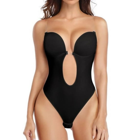 Women's Backless Body Shapewear Seamless Deep U Plunge Bodysuit Strap Bra V-Neck Bridal Low-Back Thong Shaper for Wedding Party