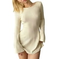 thumbnail image 1 of Women's Backless Bodycon Mini Dress Open Back Bell Long Sleeve Short Dresses for Party Club, 1 of 4