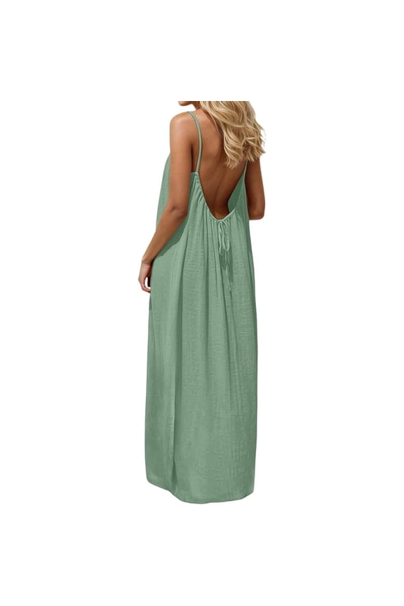 Women's Backless Cami Dresses Cami Lounge Dress Backless Solid Color Sleeveless House Dress Long Sundress with Back Tie