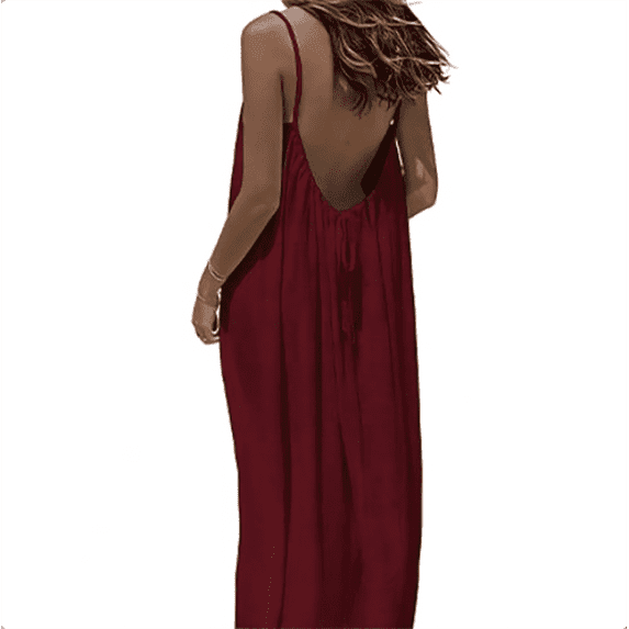 Women's Backless Cami Dresses Cami Lounge Dress Backless Solid Color Sleeveless House Dress Long Sundress with Back Tie