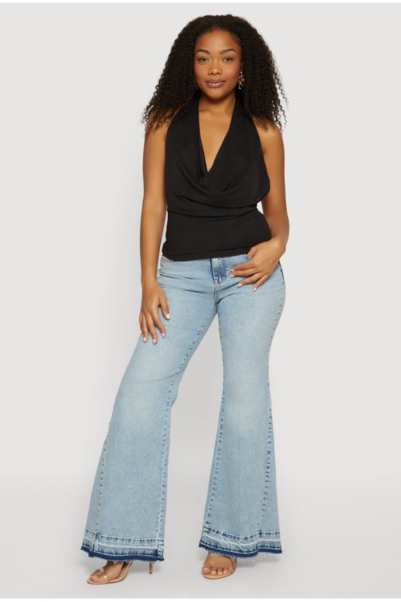 Women's Backless Cowl Neck Halter Top