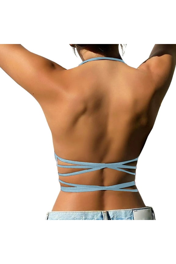 Women's Backless Crop Top Padded Sports Bra Light Support Strappy Sexy Workout Tank for Active Comfort