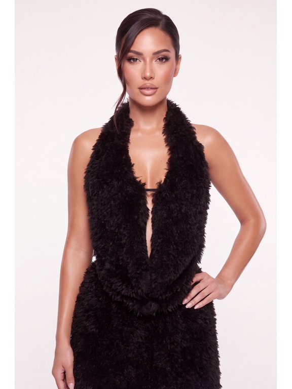 Women's Backless Faux Fur Halter Top