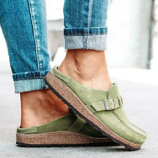Women's Backless Flat Shoes Round Toe Slip-on Mules Sneakers Driving ...