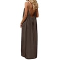 thumbnail image 1 of Women's Backless Maxi Dress, Solid Color Spaghetti Strap Loose Fit Long Dress, Casual Sleeveless Beach Dress for Vacation, Summer and Daily Wear Coffee XXL, 1 of 8